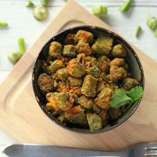 Bhindi Zunka (Okra Cooked With Chickpea Flour and Spices) Vegan Gluten Free