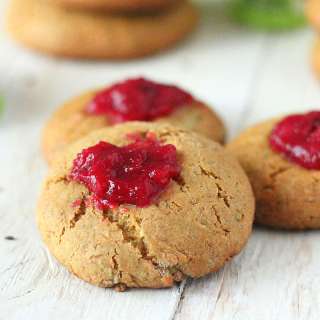 Pistachio Almond Cranberry Thumbprint Cookies