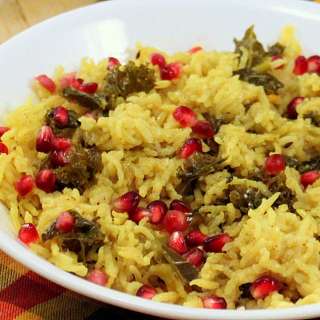 Vegan Rice Kale Pilaf - Rice Pulao/Pilaf with Kale, Cashews, Vegetables