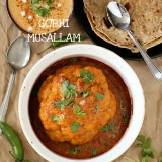 Gobi Musallam - Whole Roasted Cauliflower with Creamy Makhani Sauce. Vegan Glutenfree Recipe