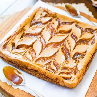 Salted Caramel Pumpkin Swirl Cheesecake Bars