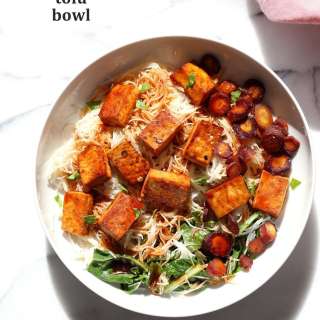 Baked Chili Garlic Tofu, Carrot, Chard and Noodle Bowls