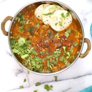 Eggplant Sambar Recipe - Indian Yellow Lentil Tamarind Dal