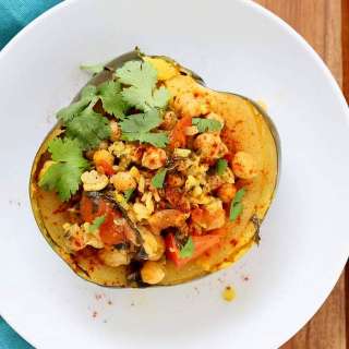 Pressure Cooker Curried Chickpea stuffed Acorn Squash