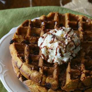 Brown Butter Pumpkin Waffles with Chocolate Chips