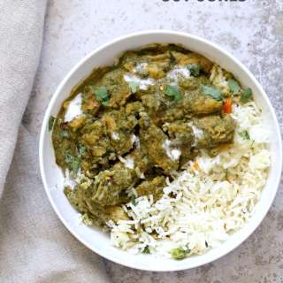 Instant Pot Vegan Chicken Saag - Soy Curls in Spinach Sauce.