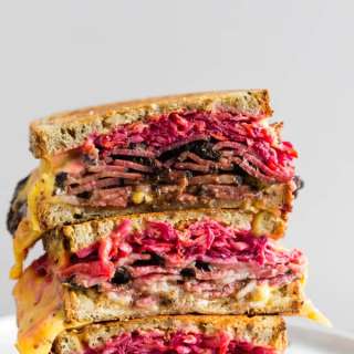 Grilled Pastrami Sandwich with Root Vegetable Slaw