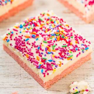 Frosted Strawberry Cake Mix Cookie Bars