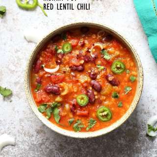 Instant Pot Vegan Chili - Oil-free Kidney Bean Red Lentil Chili