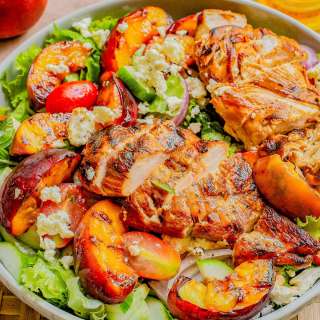Grilled Peach and Chicken Salad with Honey Lemon Vinaigrette