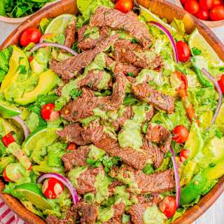 Steak Fajita Salad with Creamy Cilantro Lime Dressing
