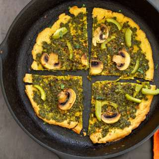 Socca Pizza with Pesto and Mushrooms