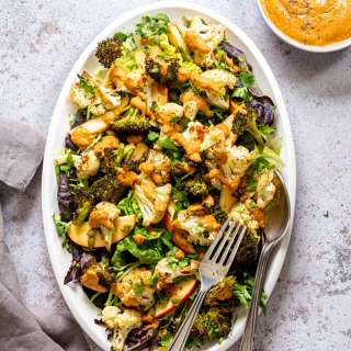 Roasted Broccoli Cauliflower Salad with Sun dried Tomato Dressing