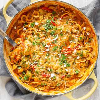 One Pot Ground Chicken Fajita Pasta