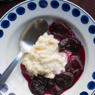 Baked Rice Pudding (Riz au lait) with plum compote