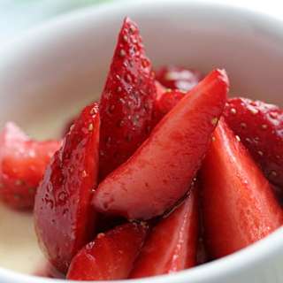 Goat Cheese Custards with Strawberries in Red Wine Syrup