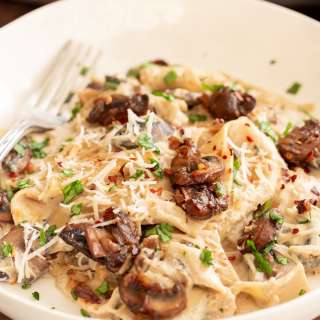 Vegan White Lasagna with Tofu Bechamel and Balsamic Mushrooms