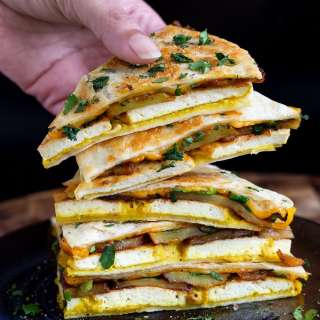 Vegan Breakfast Quesadilla with Smoky Bacony Potatoes