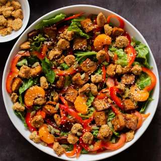 Smoky Tofu Summer Salad with Almond flour croutons