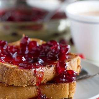 Coconut Crusted Oven Baked French Toast with Cranberry Syrup