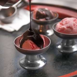 Peppermint Stick Ice Cream with Hot Fudge Sauce