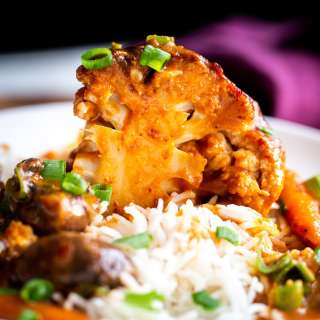 Spicy Miso Peanut Butter Whole Roasted Cauliflower