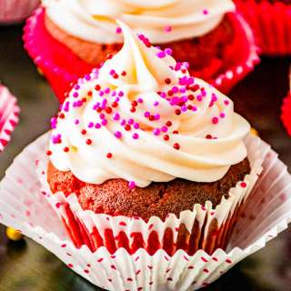 Chocolate Truffle Stuffed Red Velvet Cupcakes