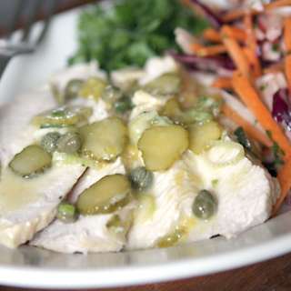 Poached Turkey Breast Salad with Lemon, Capers, Mustard, Cornichons, and Mint