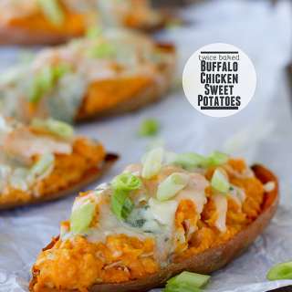 Twice Baked Buffalo Chicken Sweet Potatoes