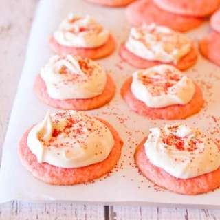 Strawberry Cake Mix Cookies with Vanilla Cream Cheese Frosting