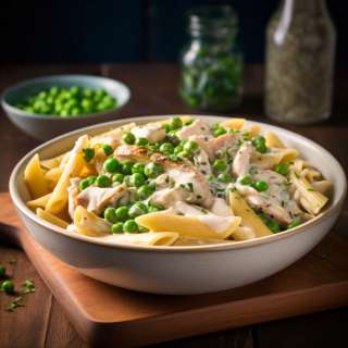 Penne with Chicken & Peas in a Cream Sauce