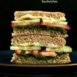 Cucumber, Tomato, Mint Cilantro Chutney Snack Sandwiches. Vegan Recipe