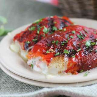 Grilled Roasted Red Peppers Stuffed with Cheese