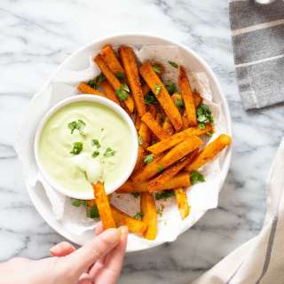 Cajun Chickpea Fries with Cilantro Jalapeno Lime Cream Dip  