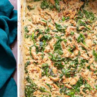 Indian Malai Palak Chicken (Vegan Spinach Soycurls in Indian White Curry)
