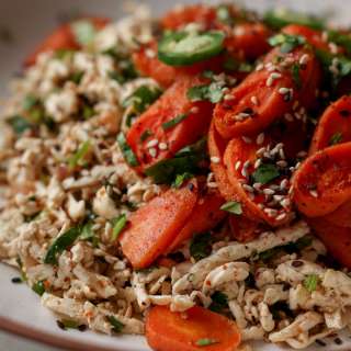 Cilantro Lime Shredded Tofu with Tajin Roasted Carrots