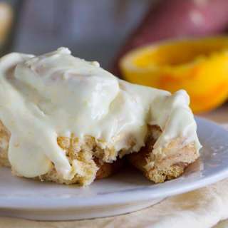 Sweet Potato Cinnamon Rolls with Orange Cream Cheese Frosting