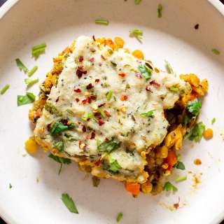 Idli Sambhar Casserole(South Indian Split Pea stew Semolina bread bake)