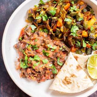 Baked Bhindi masala Okra Onion Tomato Stir Fry