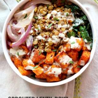 Spiced Sprouted Lentils, Cajun Roasted Sweet Potato Bowl