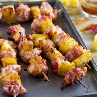 Bacon Wrapped Teriyaki Chicken Skewers