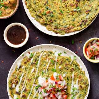 Lentil flour pancakes (Moong Dal Chilla) with Spinach