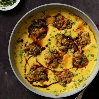Punjabi Kadhi Pakora - Onion fritters with spiced yogurt sauce