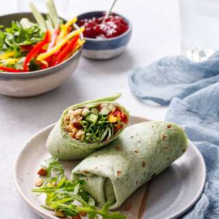 Curried Chicken, Chickpea & Arugula Wraps