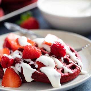 Red Velvet Waffles with Cream Cheese Drizzle