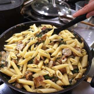 Penne with Chicken Sausage Spinach and Mushrooms Recipe