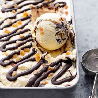 Candied Orange Ice Cream with Chocolate Fudge Swirl