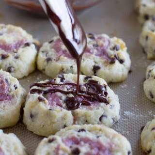 Chocolate Chip Biscuits with Raspberry Cream