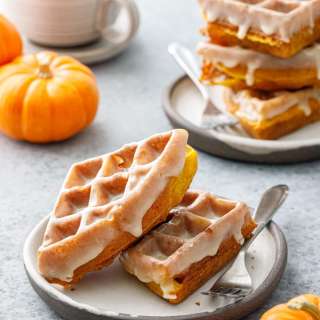 Pumpkin Donut Waffles with Vanilla Cardamom Glaze