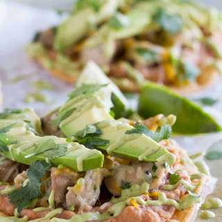 Chicken Tostadas with Poblano Cream Sauce